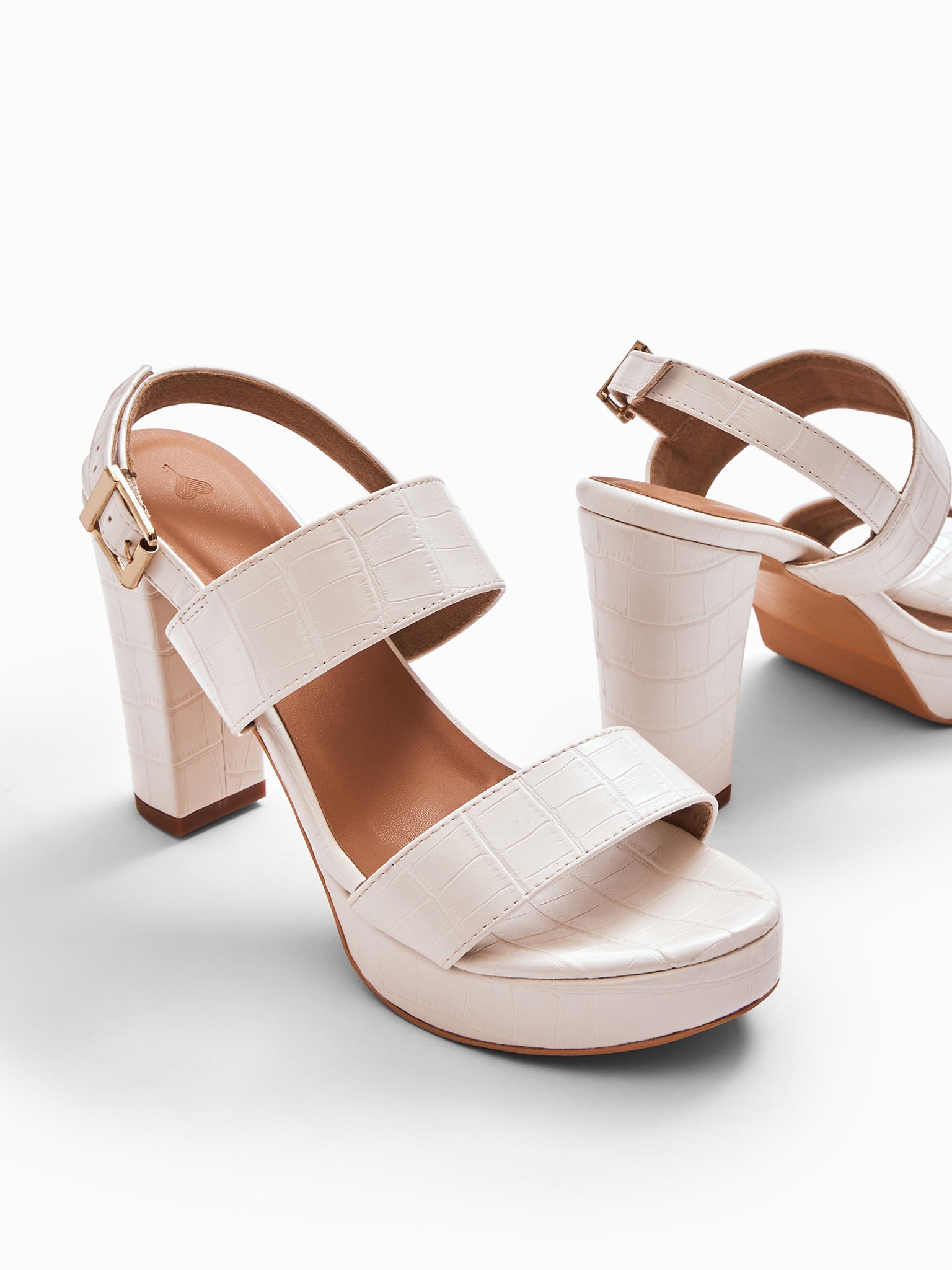 

White Textured Platform Heels