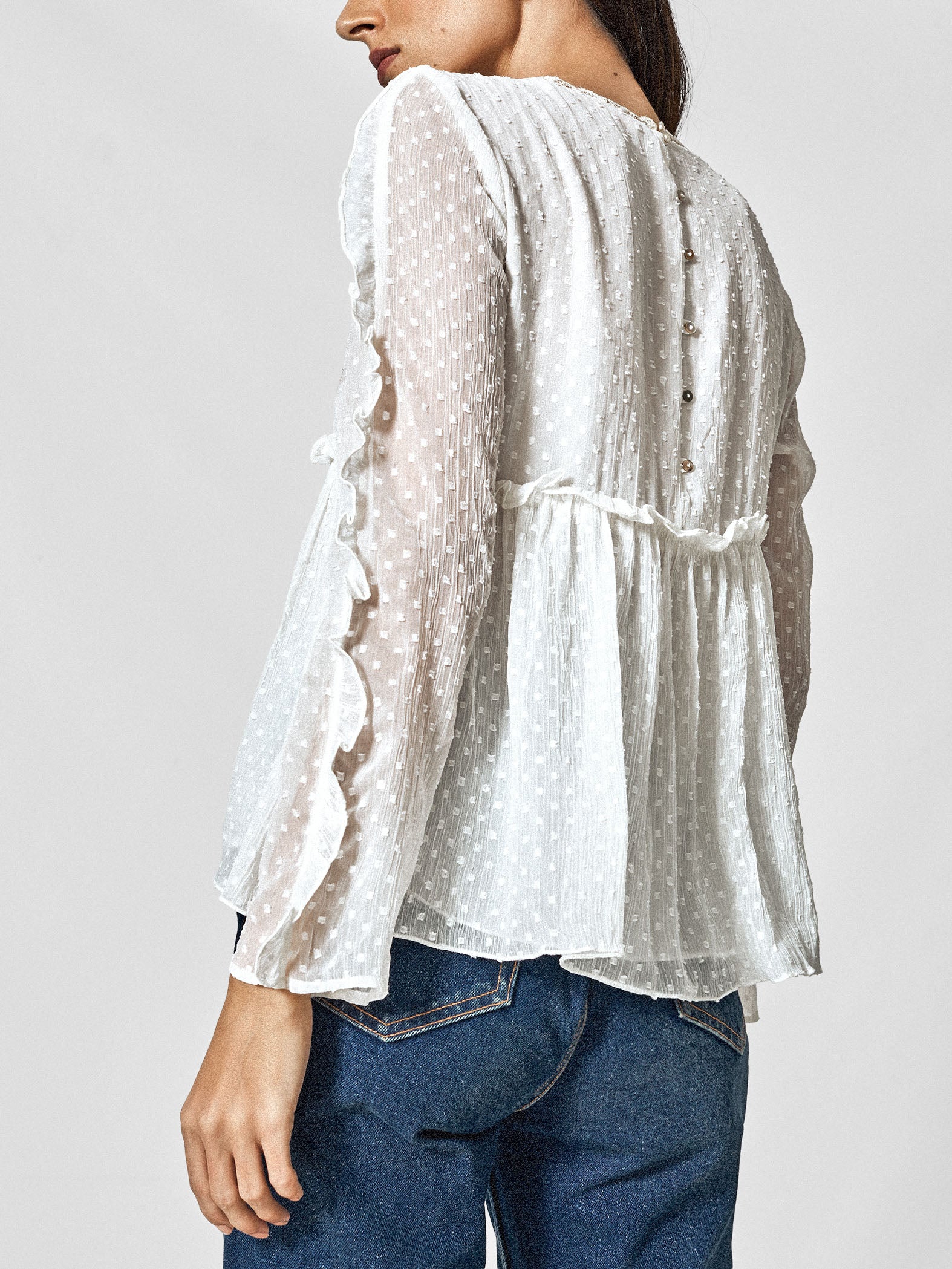 White Embroidered Ruffle Top