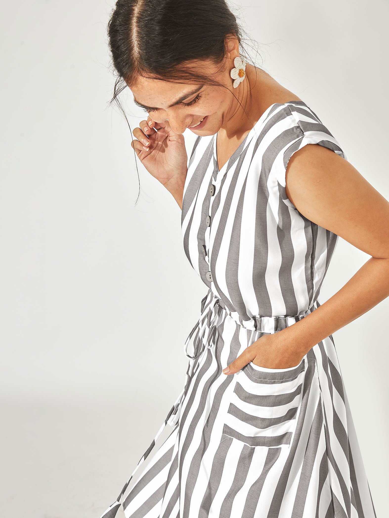 white & grey stripe dress