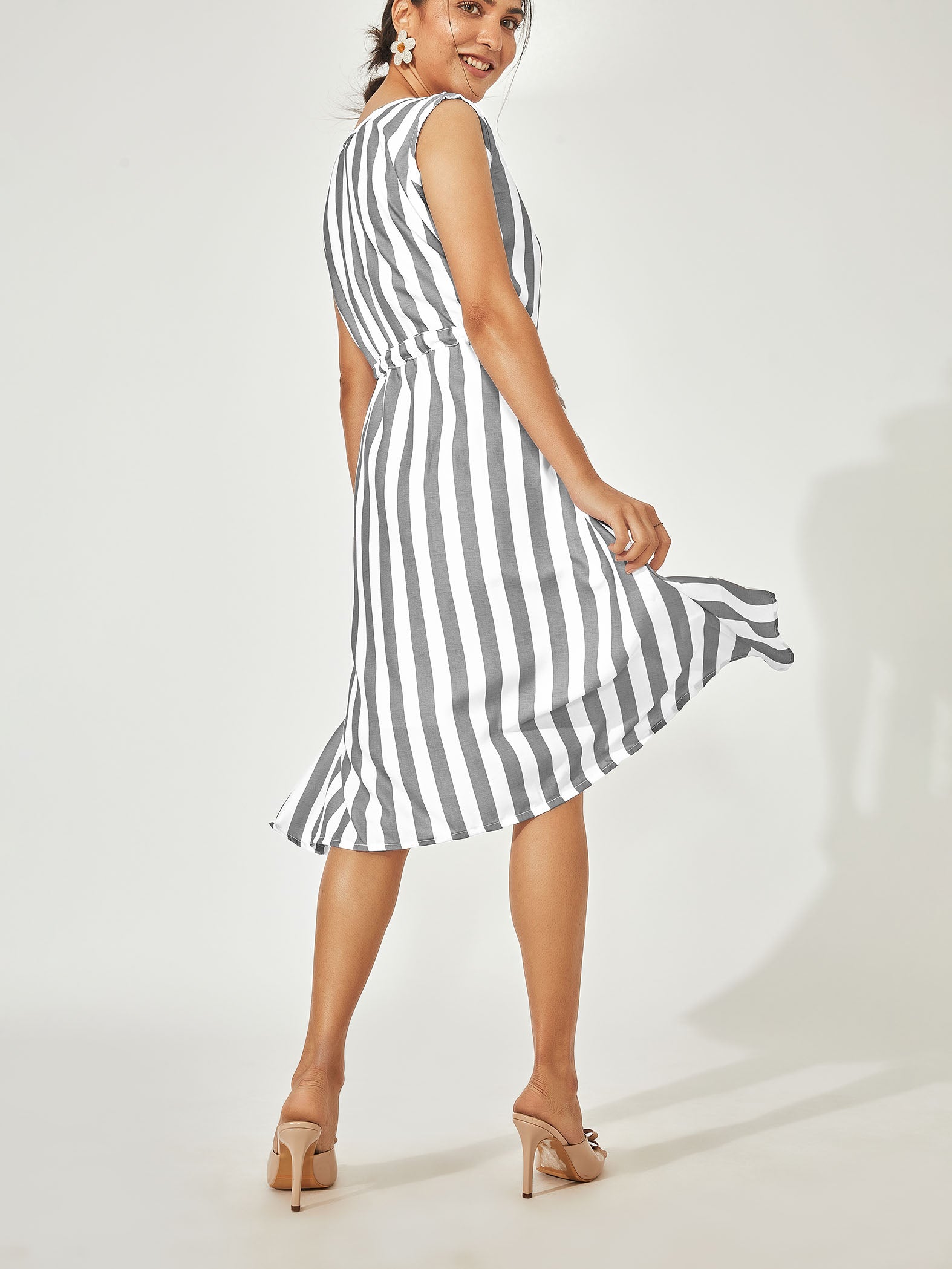 white & grey stripe dress