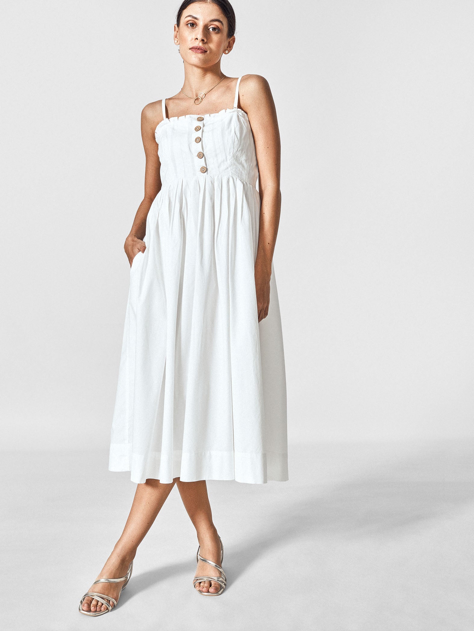 White Pleated Tube Dress