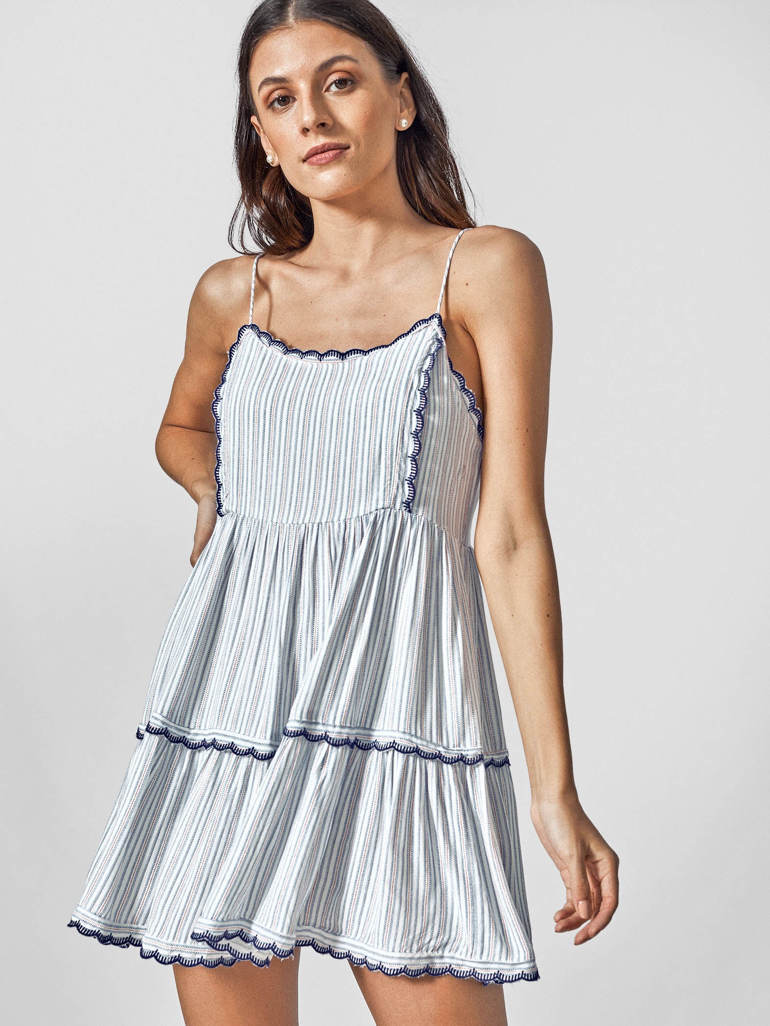 White Stripe Scallop Dress