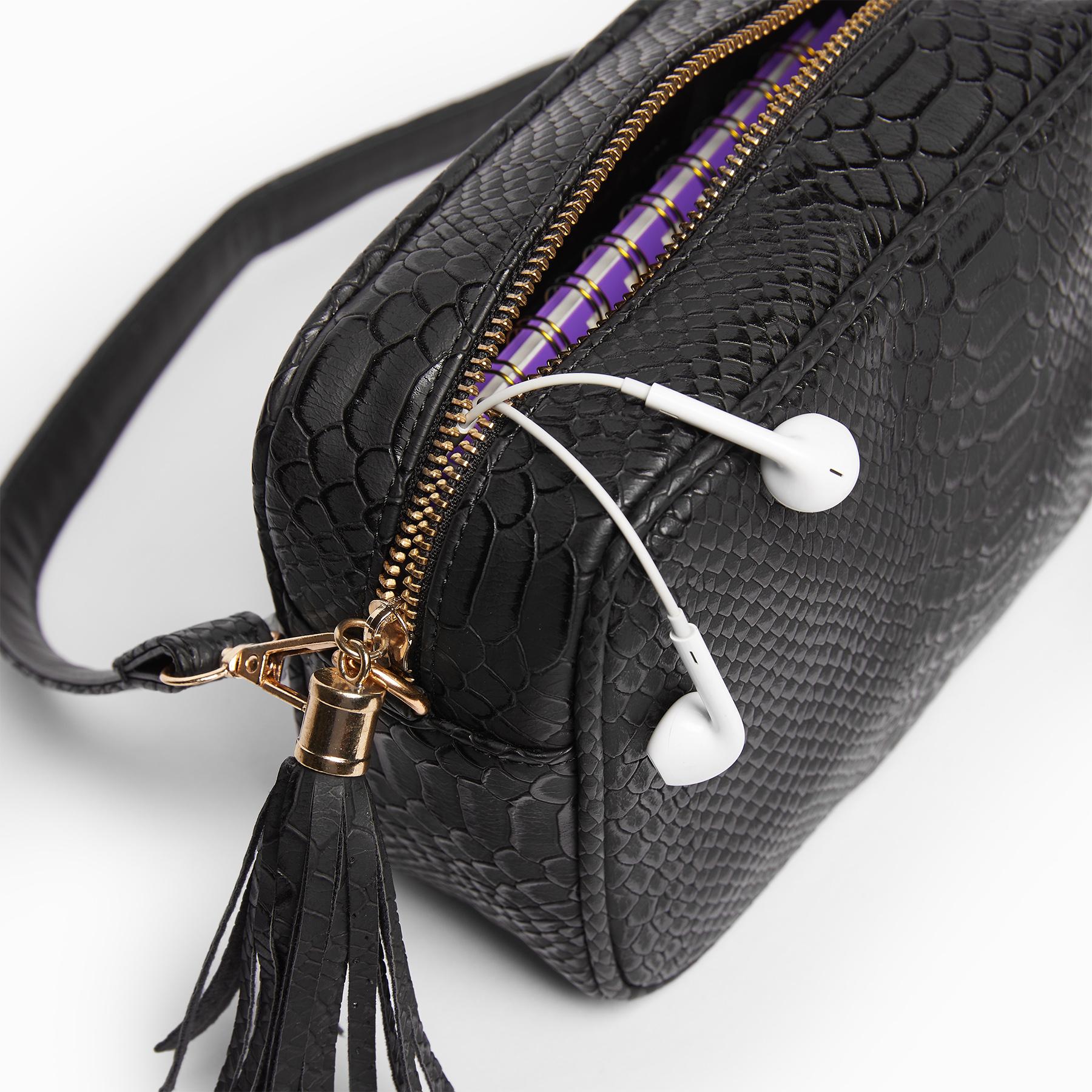 Black Textured Cross Body Belt Bag