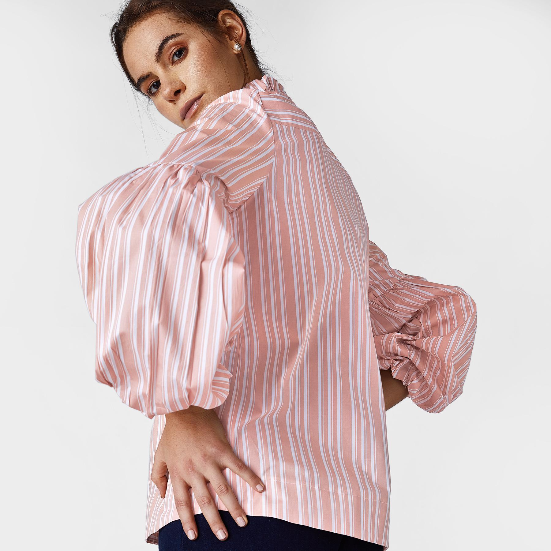 Blush Striped Balloon Sleeve Shirt