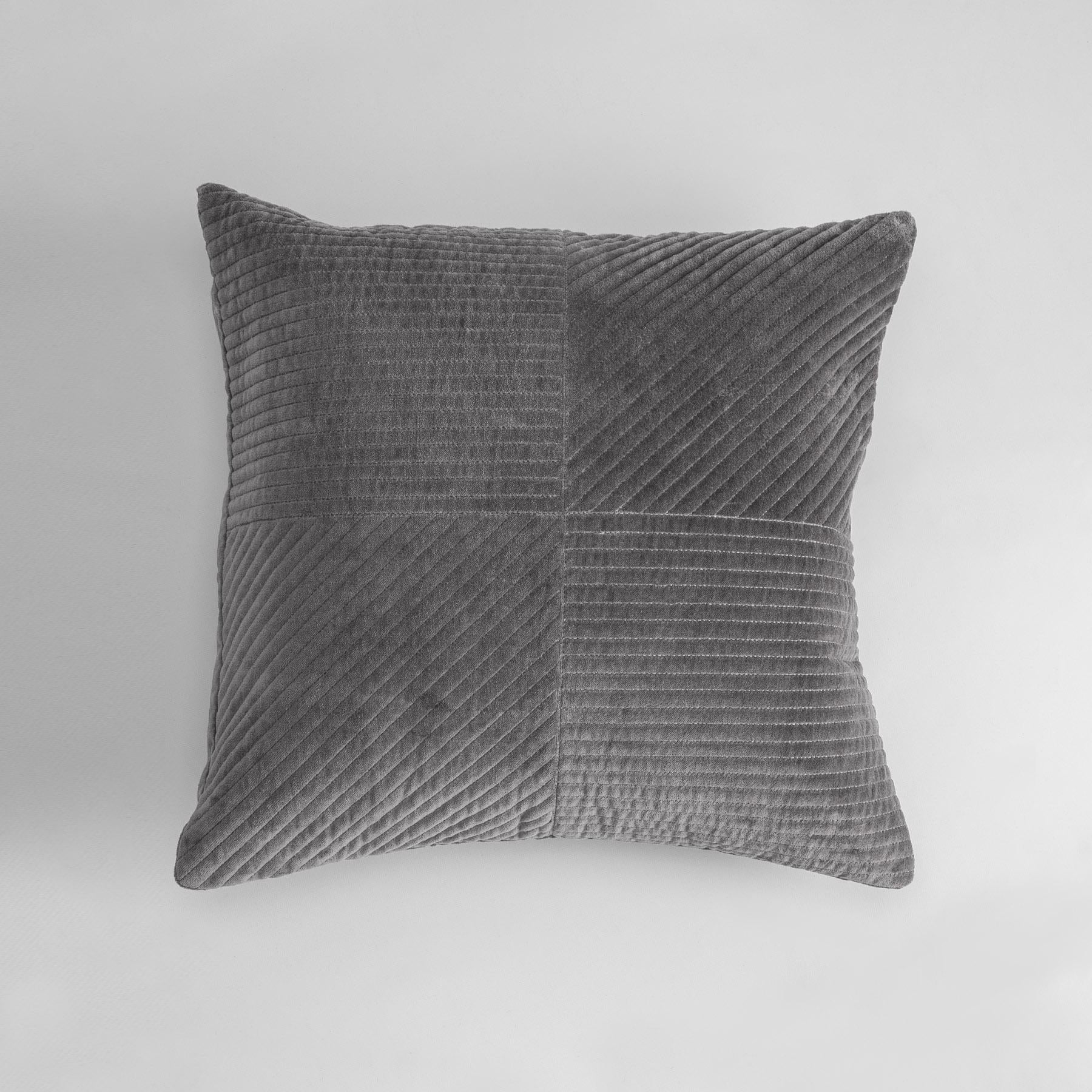 Charcoal Velvet Quilted Cushion Cover