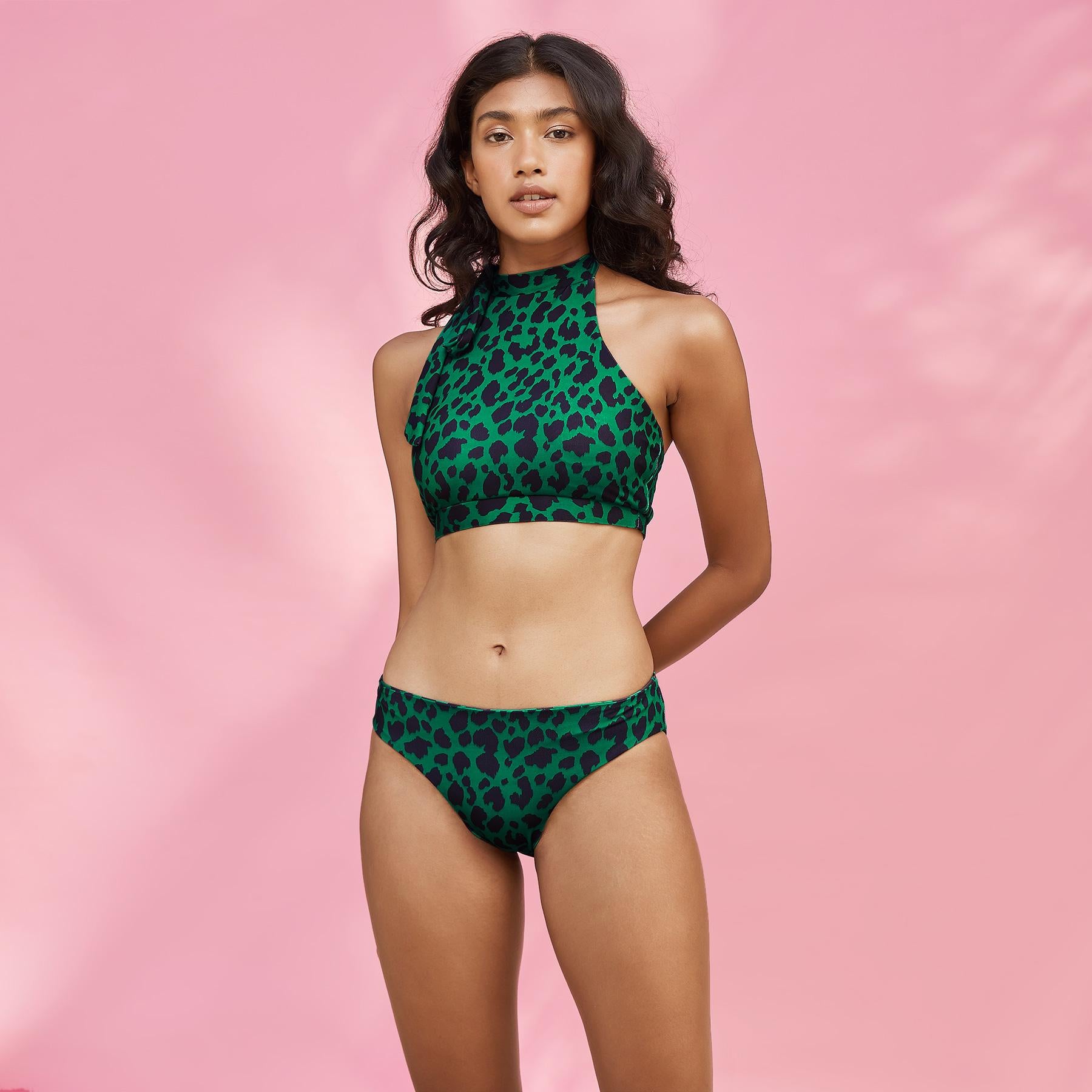 Emerald Leopard Halter Bikini Set