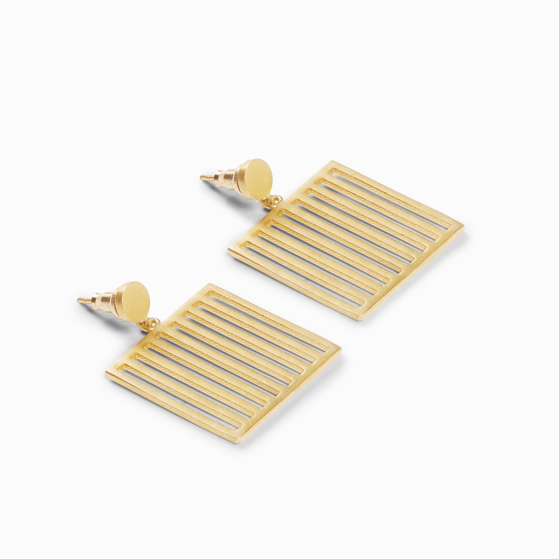 Gold Matte Bar Square Earrings