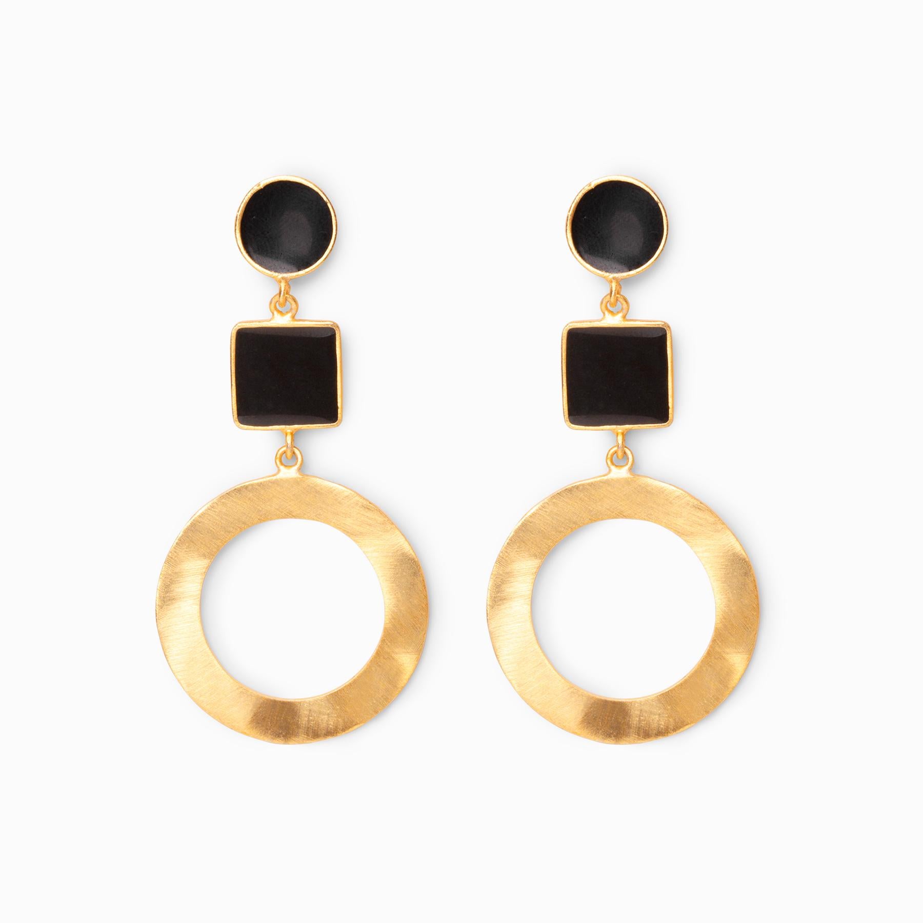 Gold Matte Enamel Circle Earrings