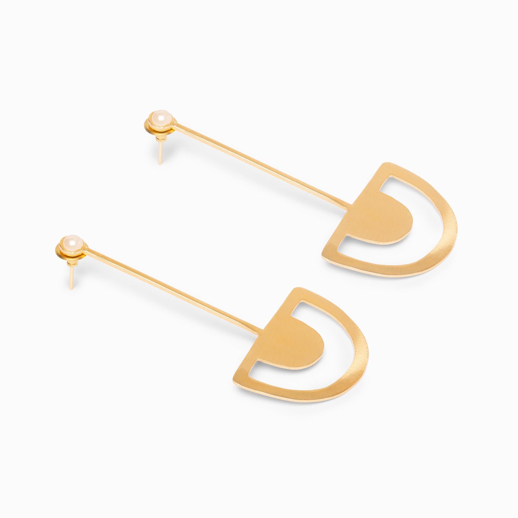 Gold Matte Pearl Half Moon Earrings