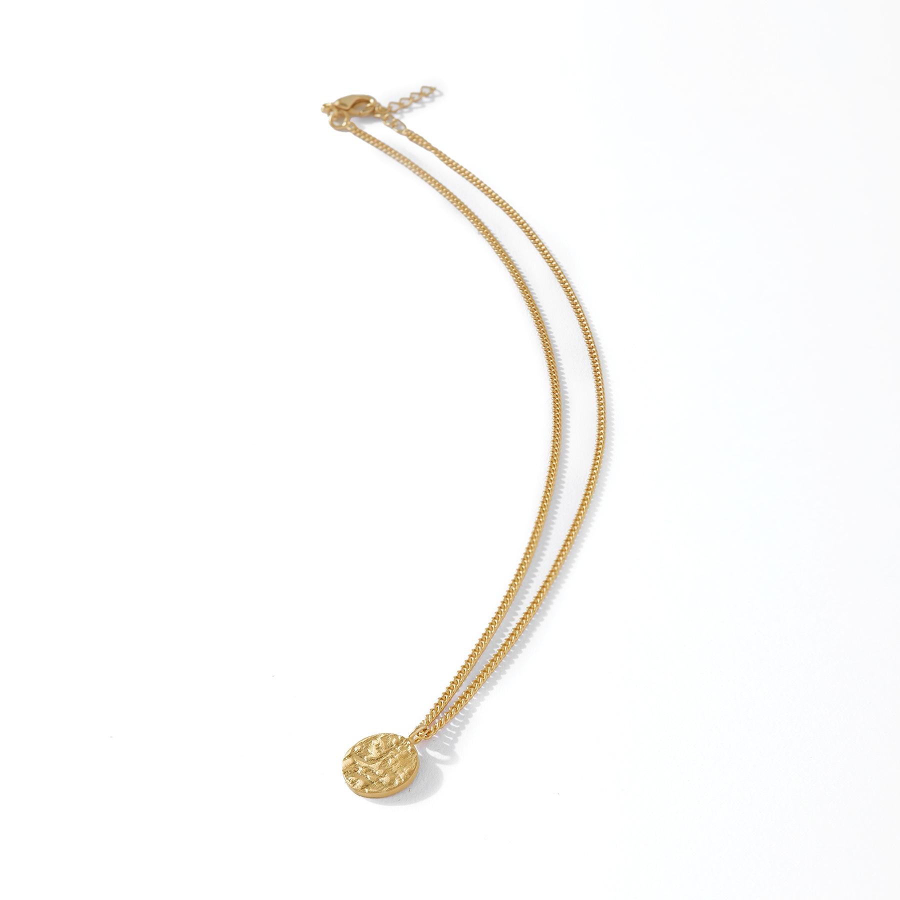 Gold Matte Textured Disc Necklace
