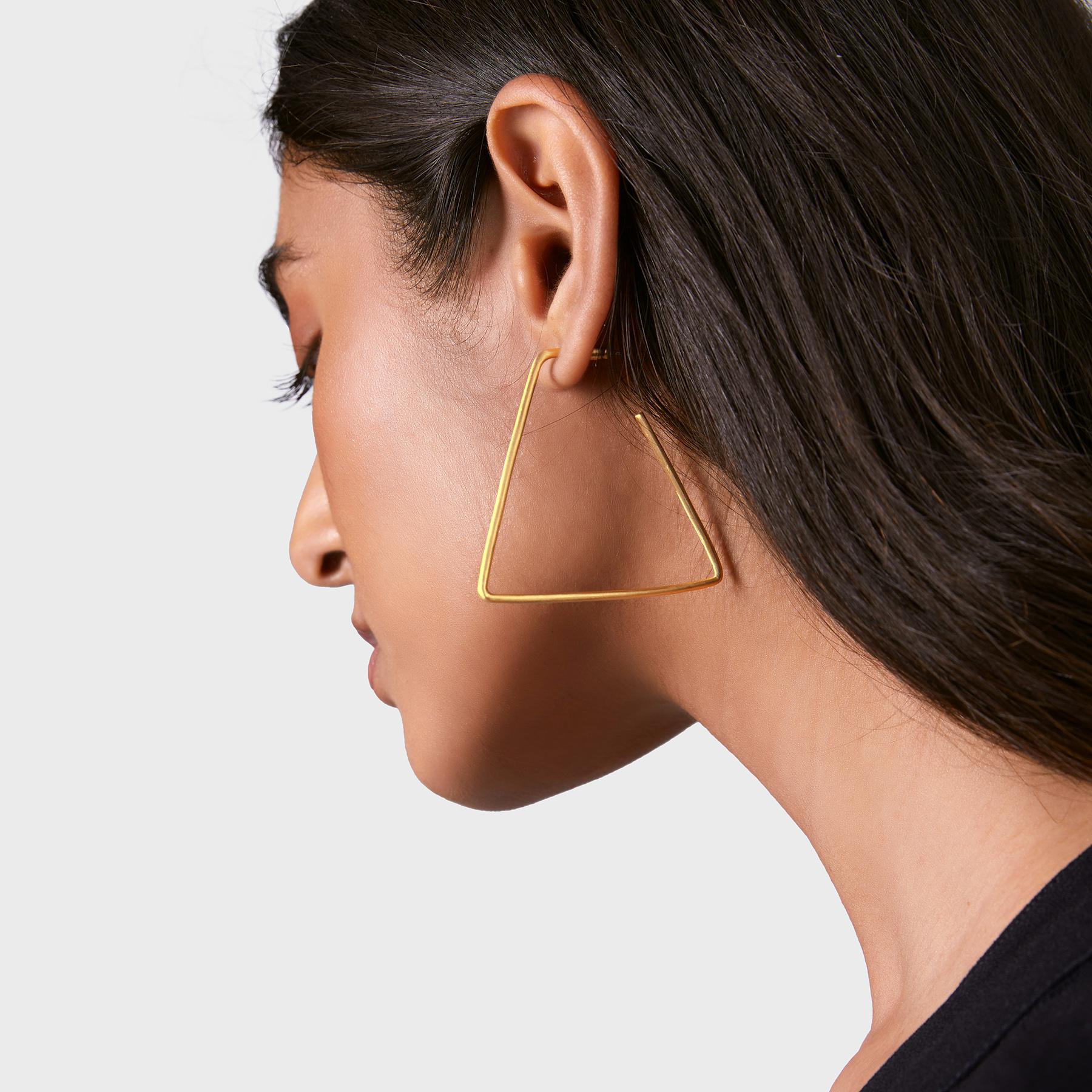 Gold Matte Triangle Hoops
