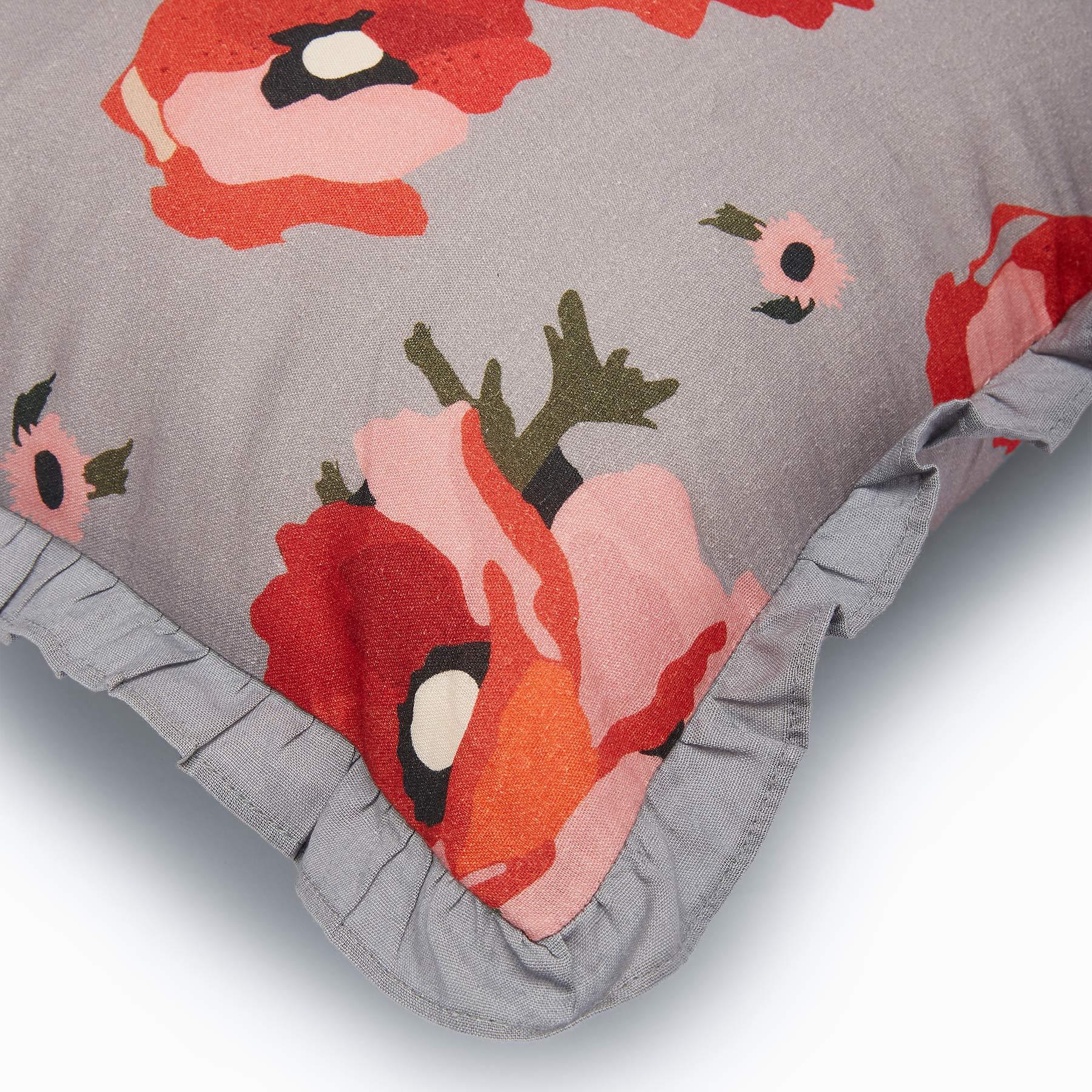 Grey Bloom Ruffle Rectangle Cushion Cover