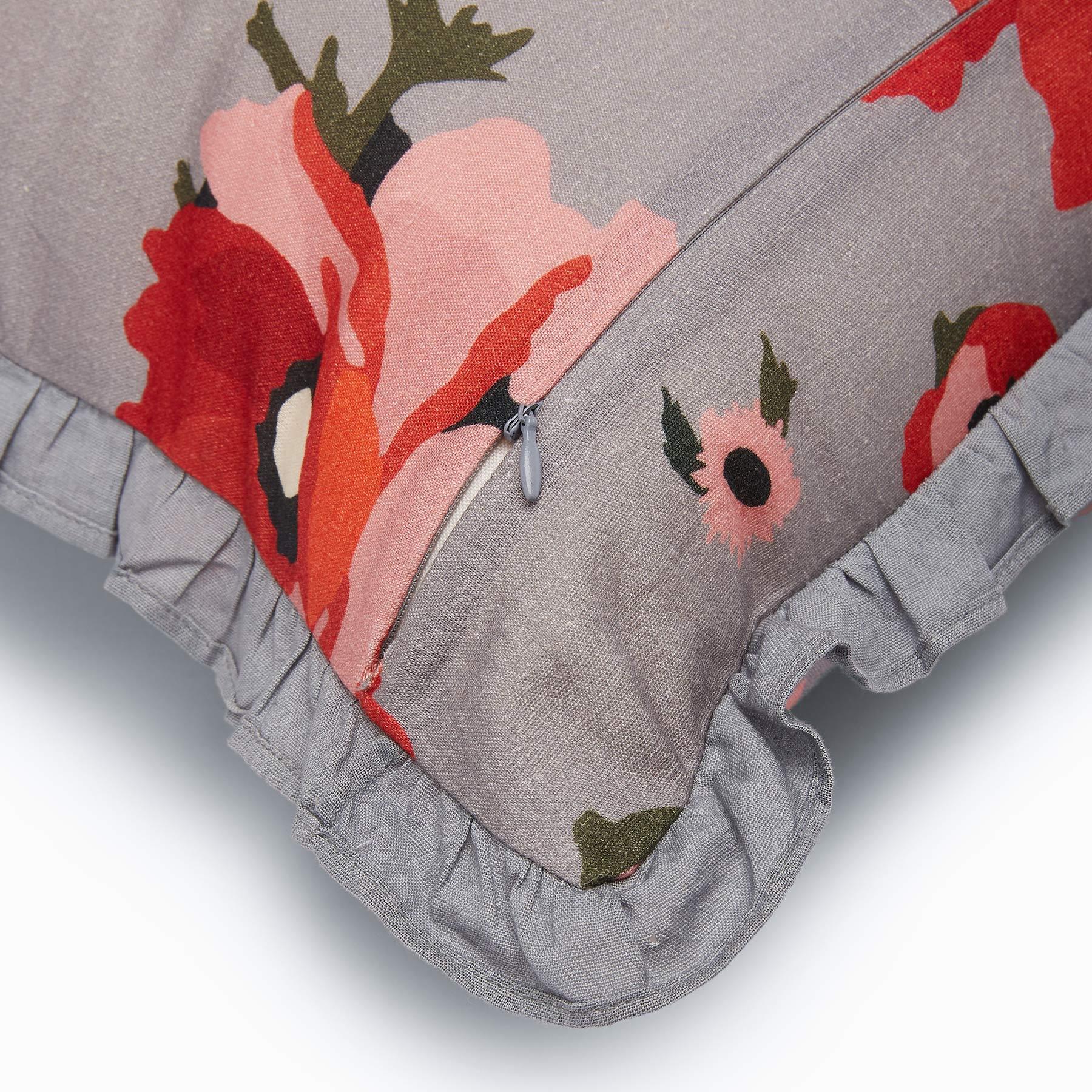 Grey Bloom Ruffle Cushion Cover