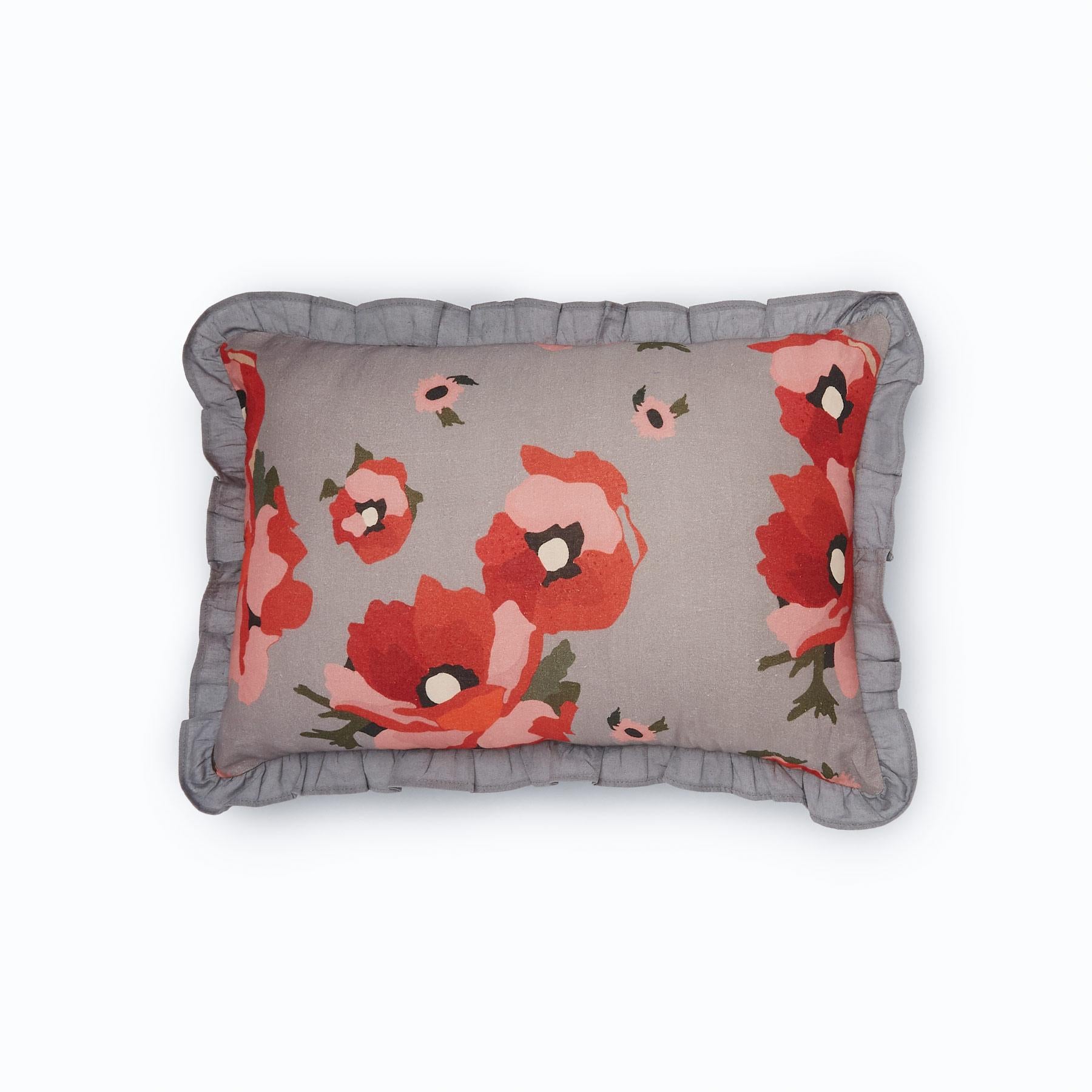 Grey Bloom Ruffle Rectangle Cushion Cover