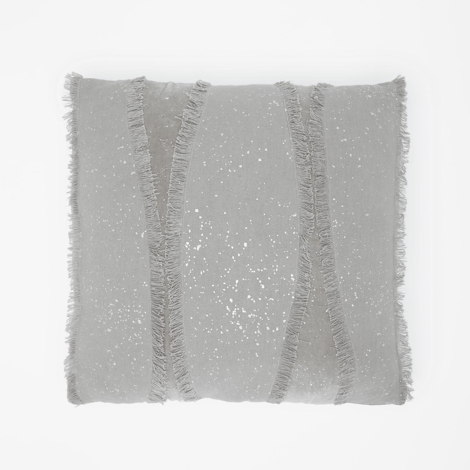 Grey & Silver Fringe Cushion Cover