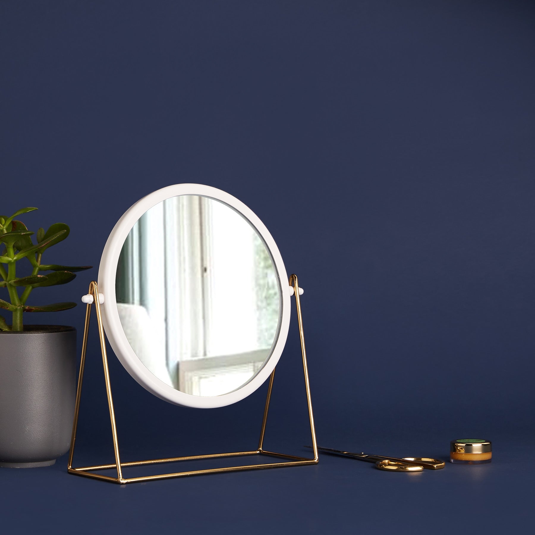 White & Gold Minimal Round Table Mirror