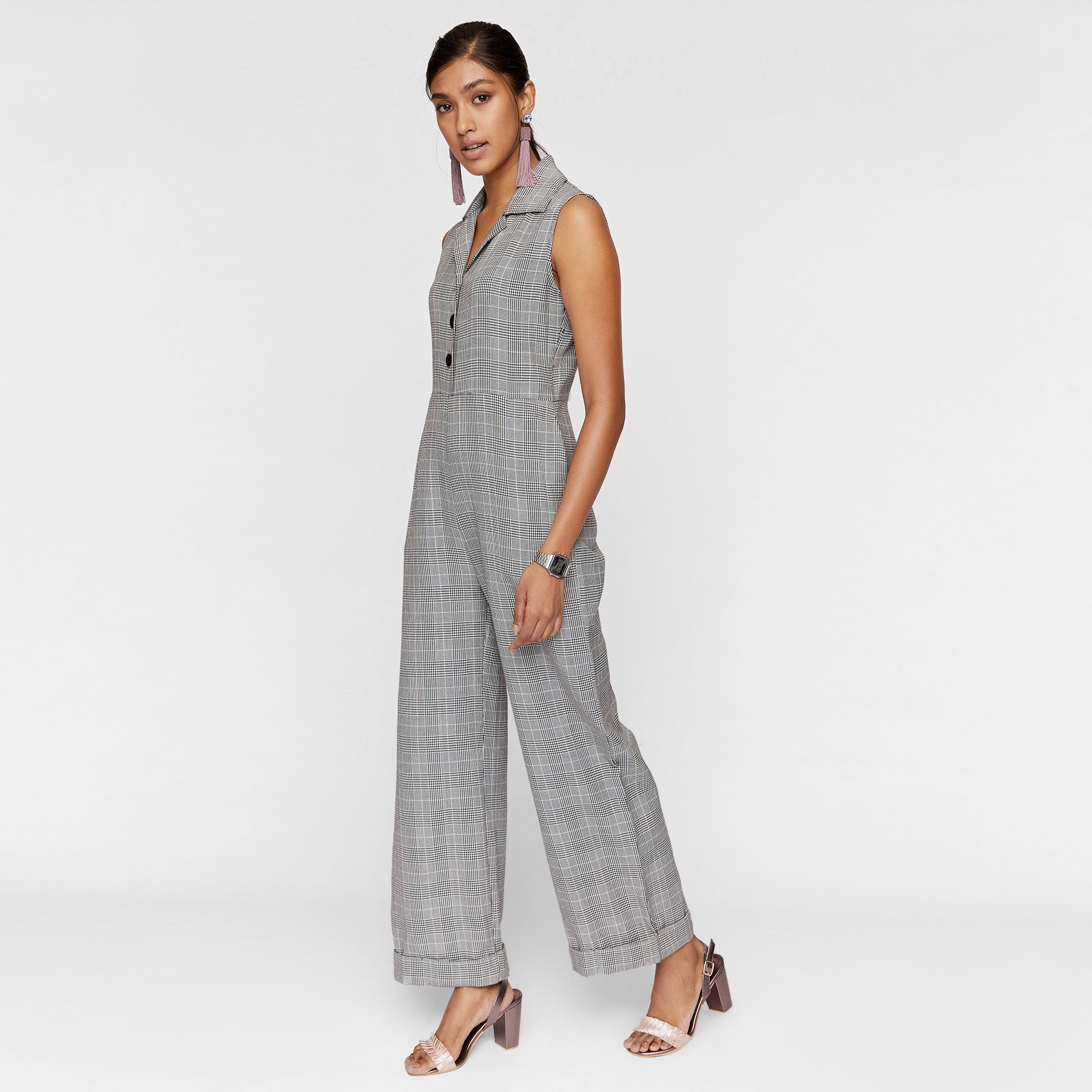 Houndstooth Button Down Jumpsuit
