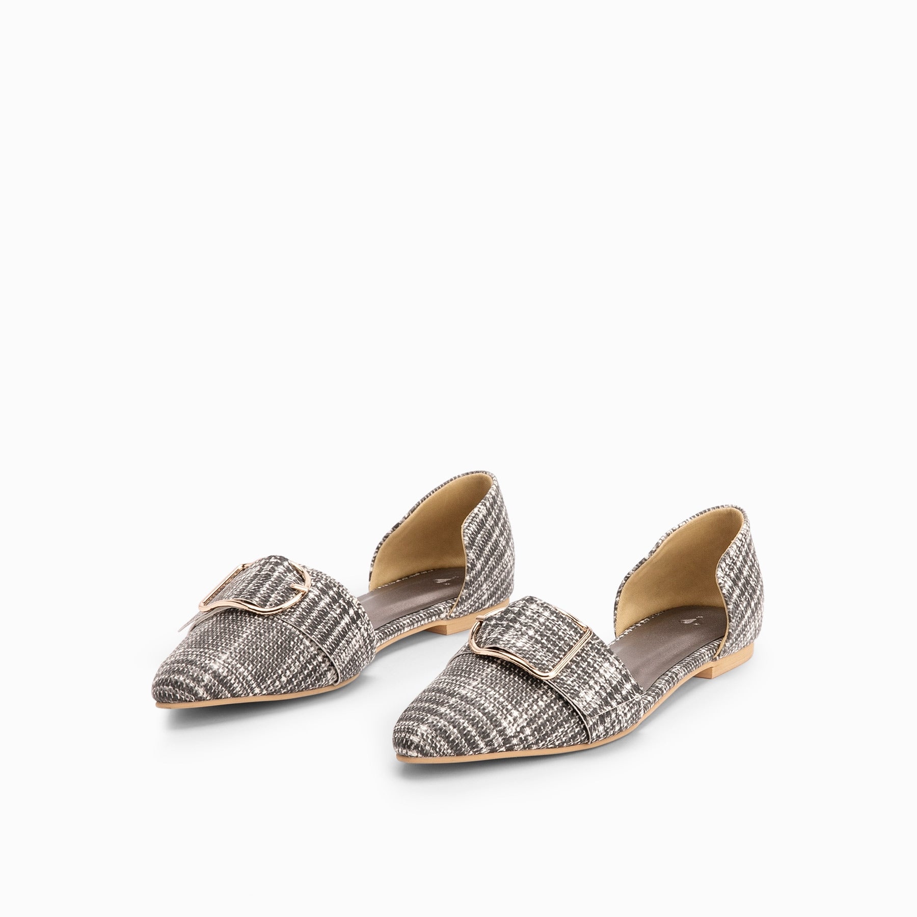 Houndstooth Pointed Buckle Flats