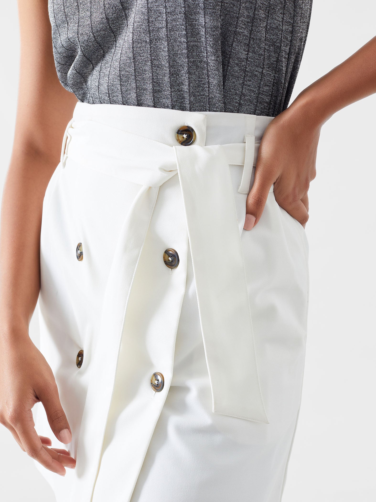 Ivory Belted Mini Skirt