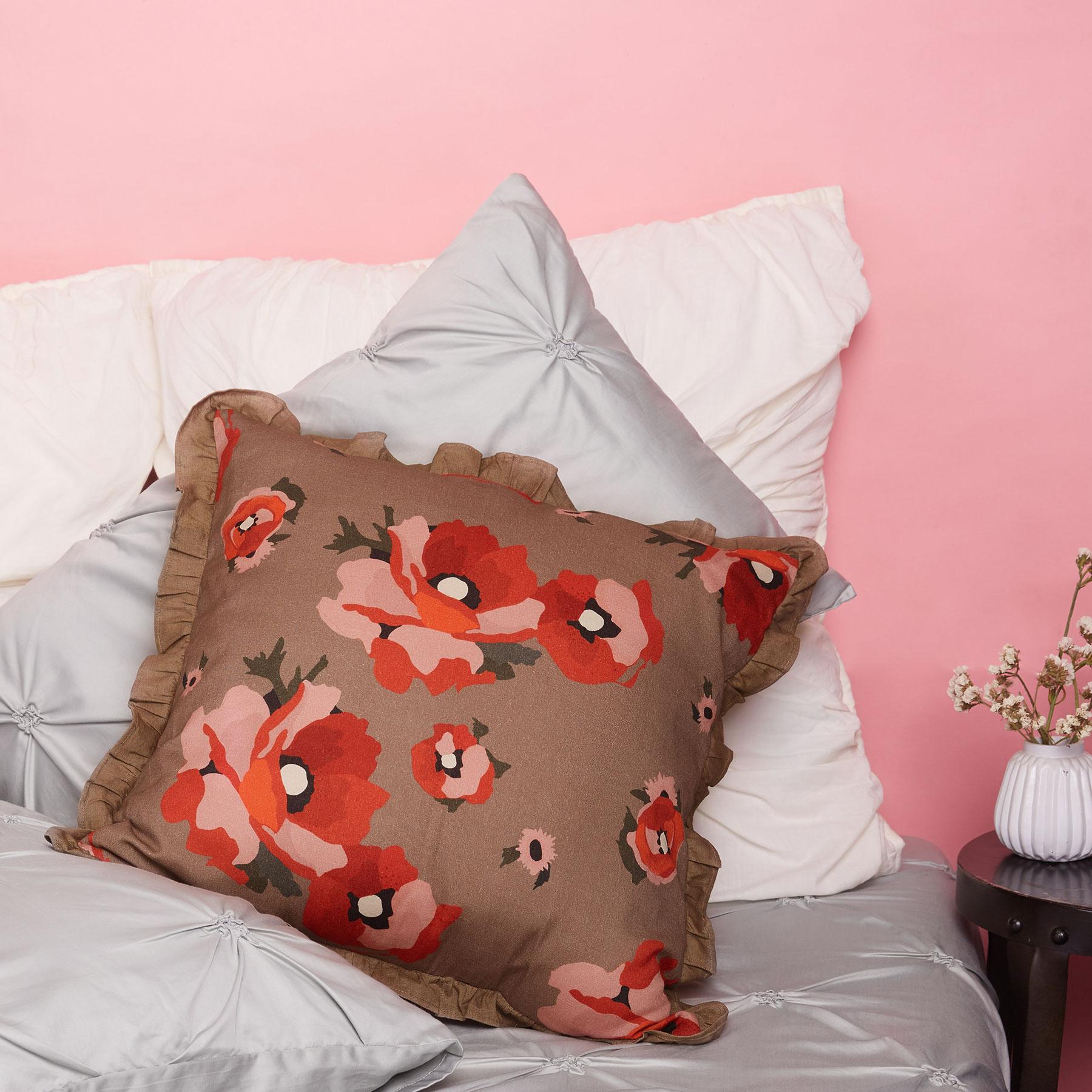 Mocha Bloom Ruffle Cushion Cover