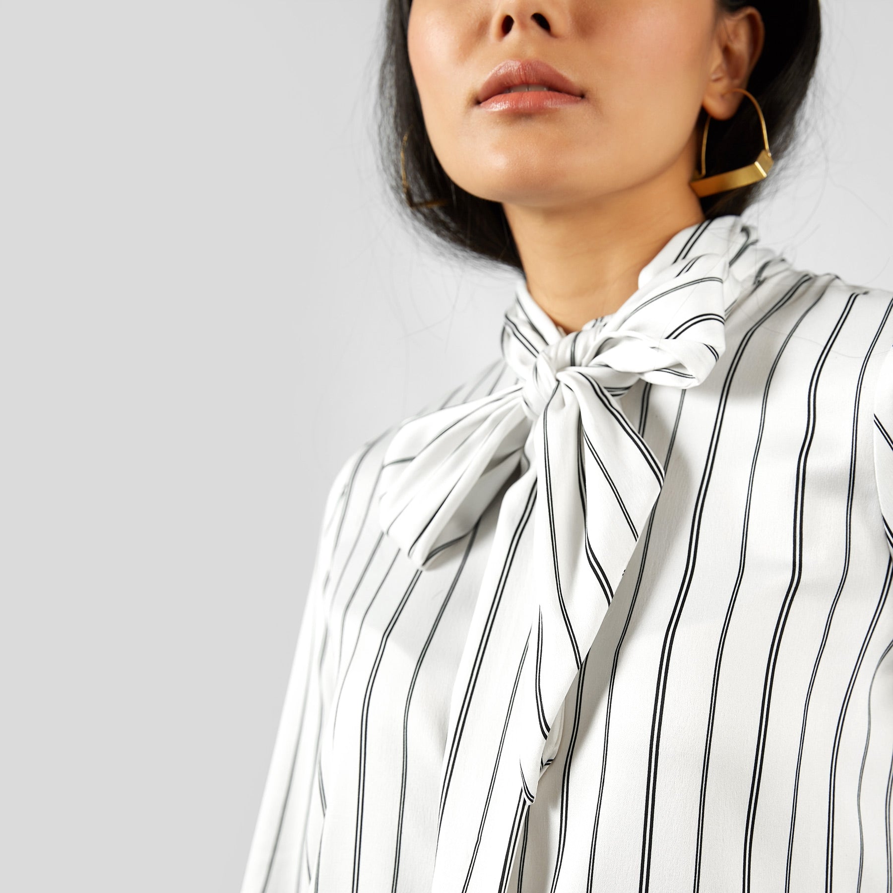 Monochrome Striped Pussy Bow Shirt