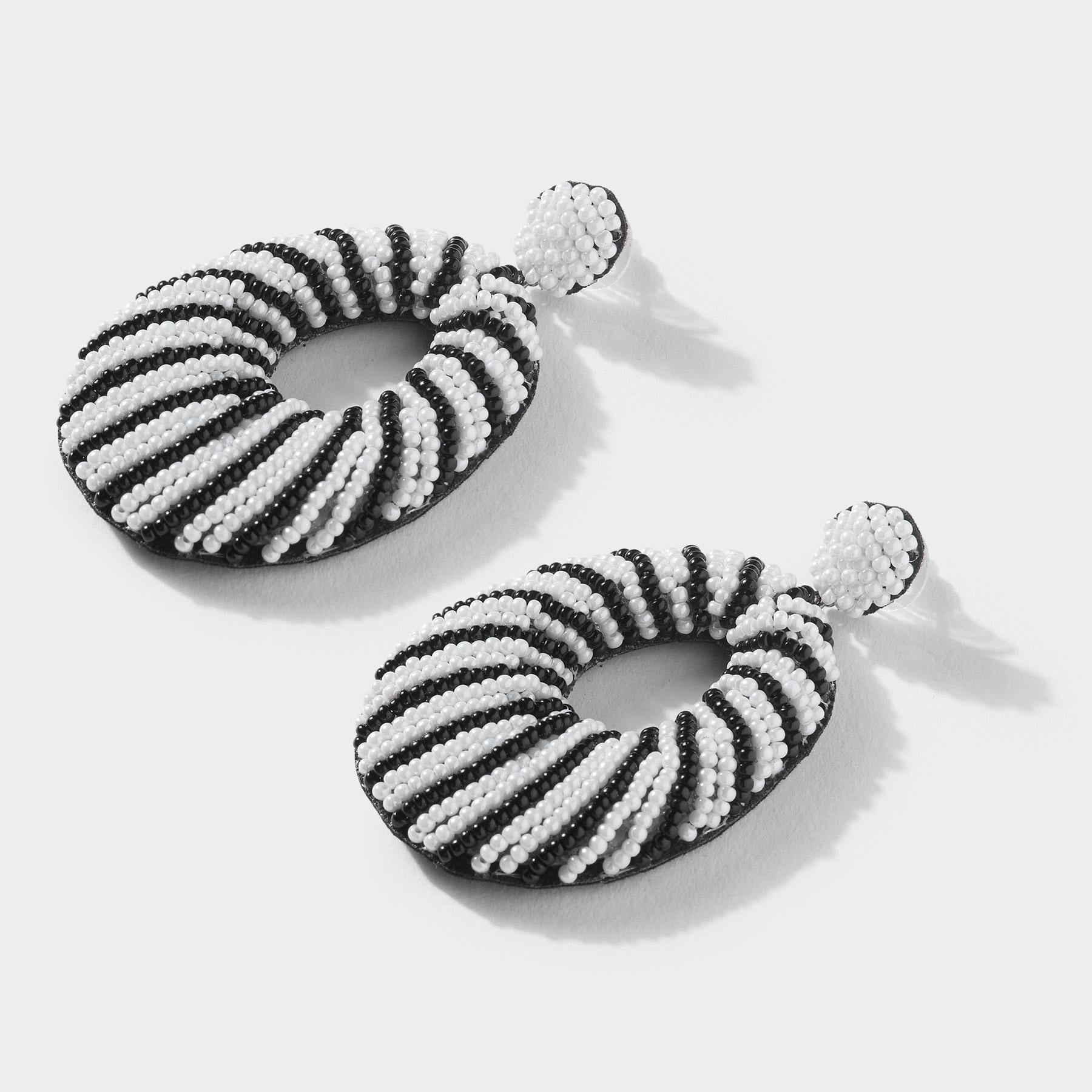 Monochrome Oval Beaded Earrings