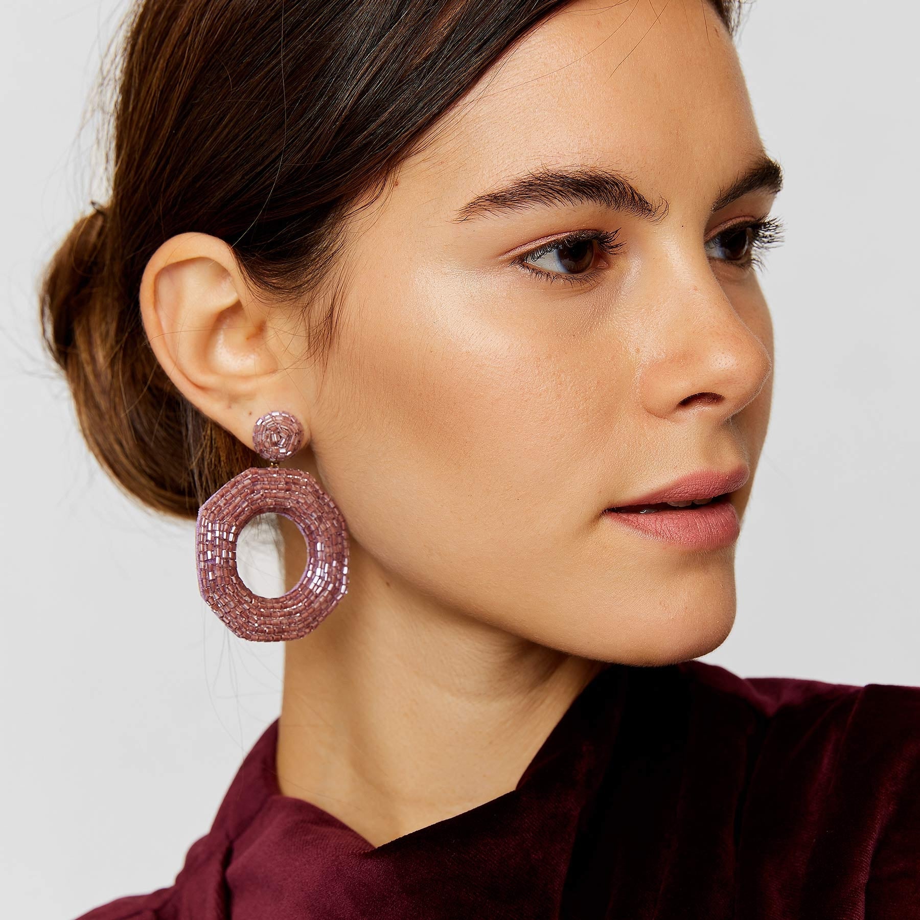 Mauve Beaded Octagon Earrings