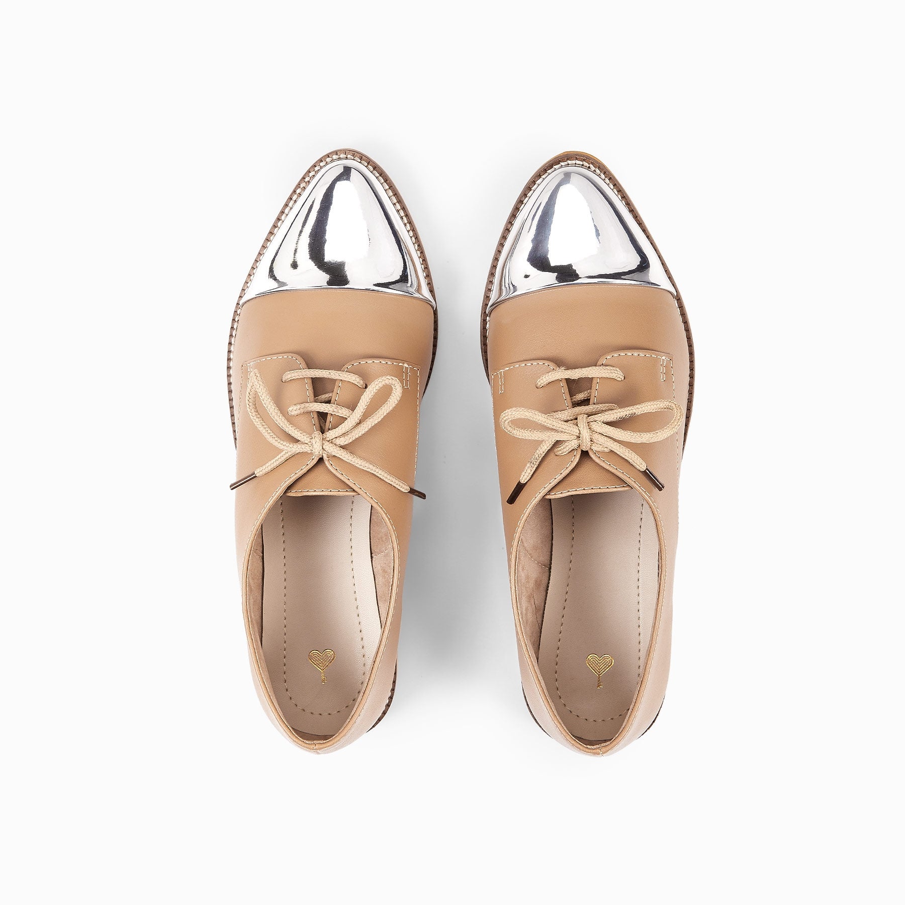 Beige & Silver Pointed Brogues