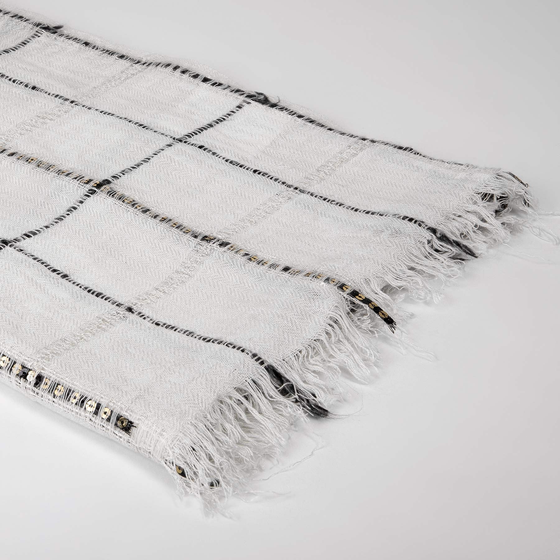 Monochrome Grid Sequinned Scarf