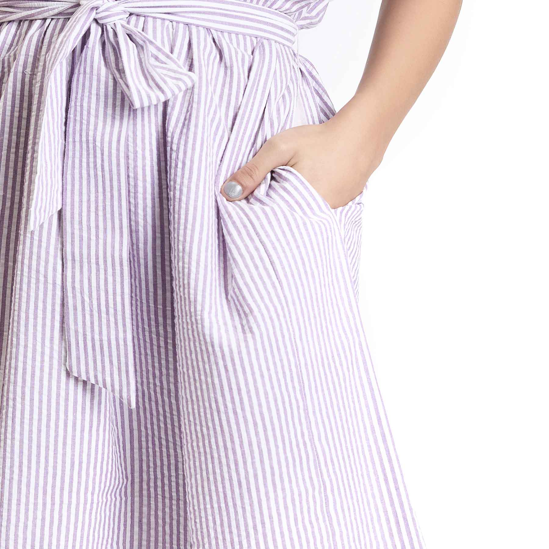 Lilac Pinstripe Self Tie Dress