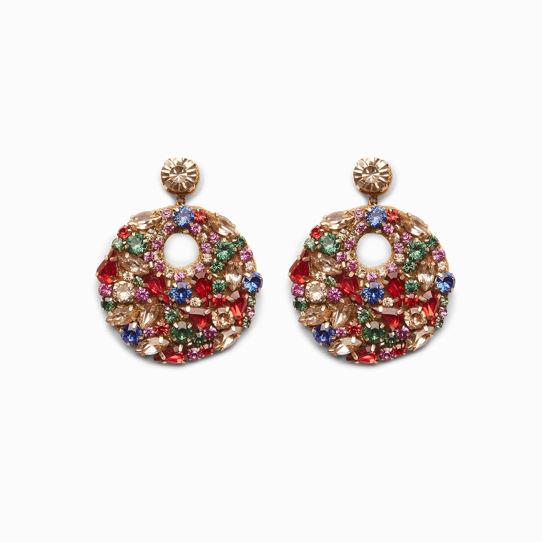 Rainbow Crystal Circle Earrings
