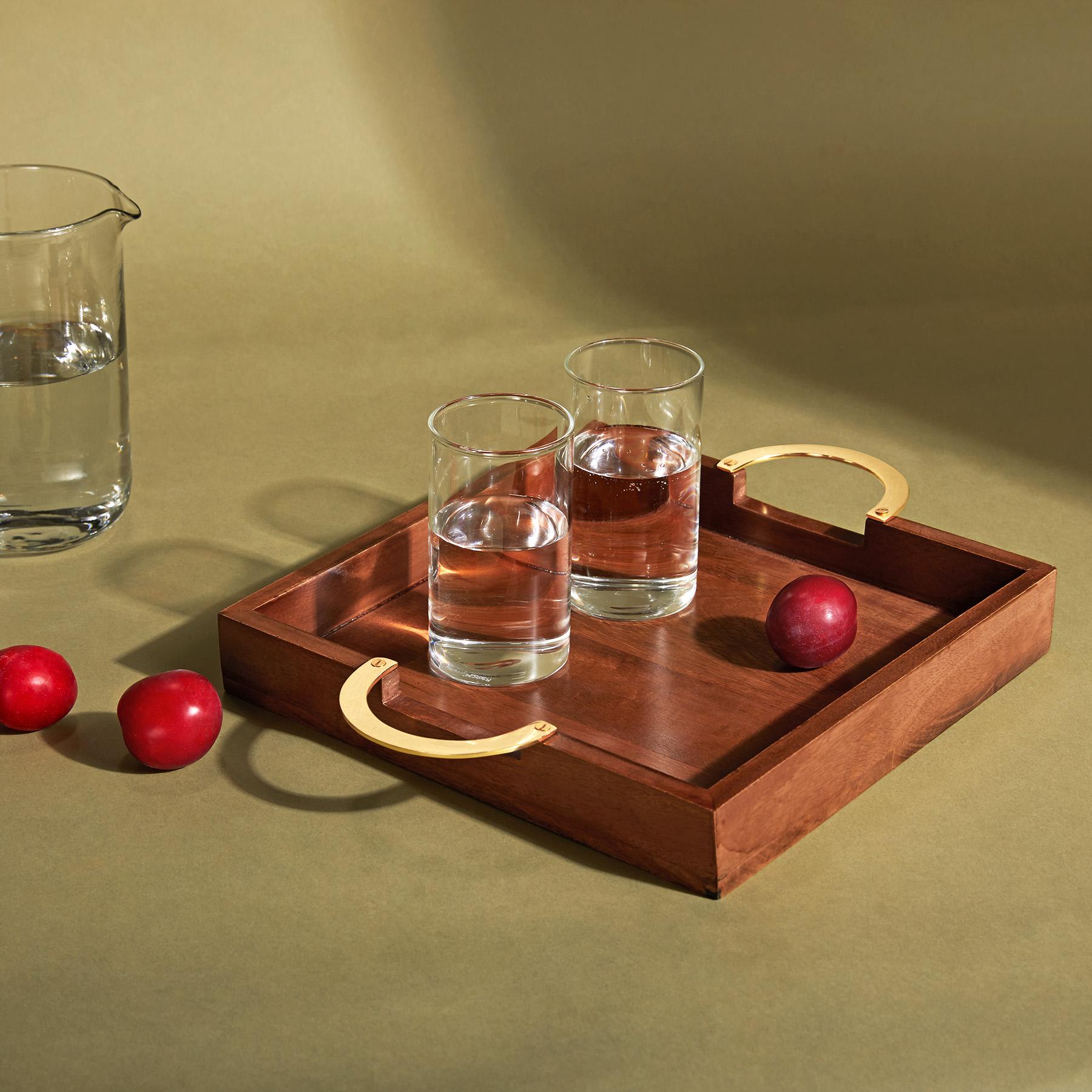 Wood & Brass Square Tray